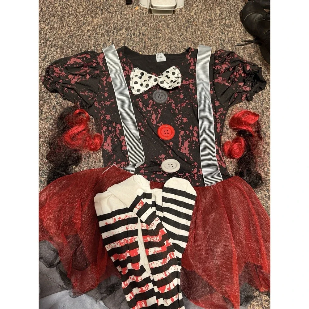 Spirit Halloween Adult Horror Clown Costume W/2 Matching Hair Clips &Tights  M-L